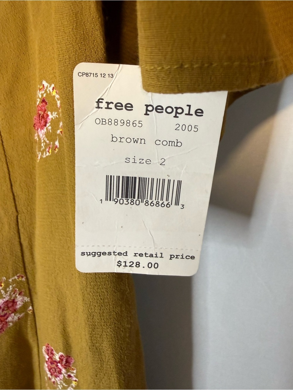 Free People Olive Floral Split-Neck Dress with Pink Accents - Picture 5 of 5
